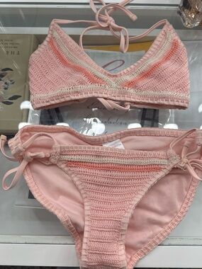 Pink Crochet Tie-Side Bikini Set